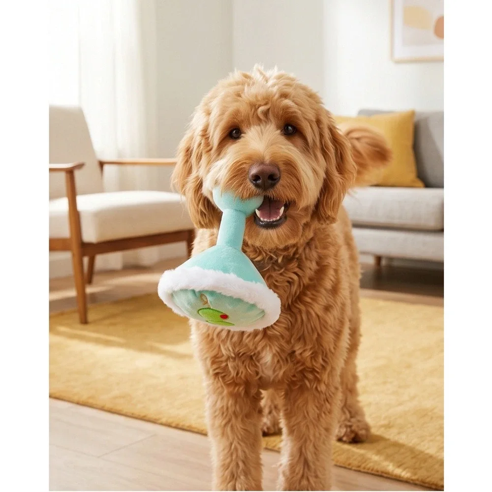 Bark‎ Box Lucky Muttini Dog Toy Martini Plush Squeaker Crinkle Fluff Barkbox NEW
